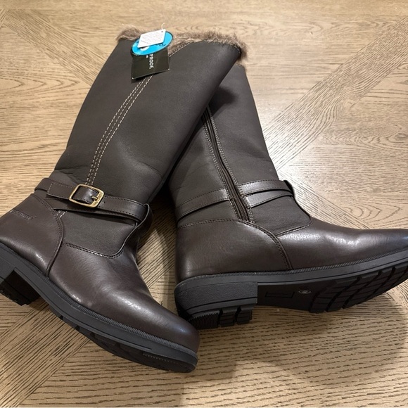 Weatherproof Shoes - New Bella Brown Boots Size 9.5 Weather Proof Faux Leather Warm Faux Fur